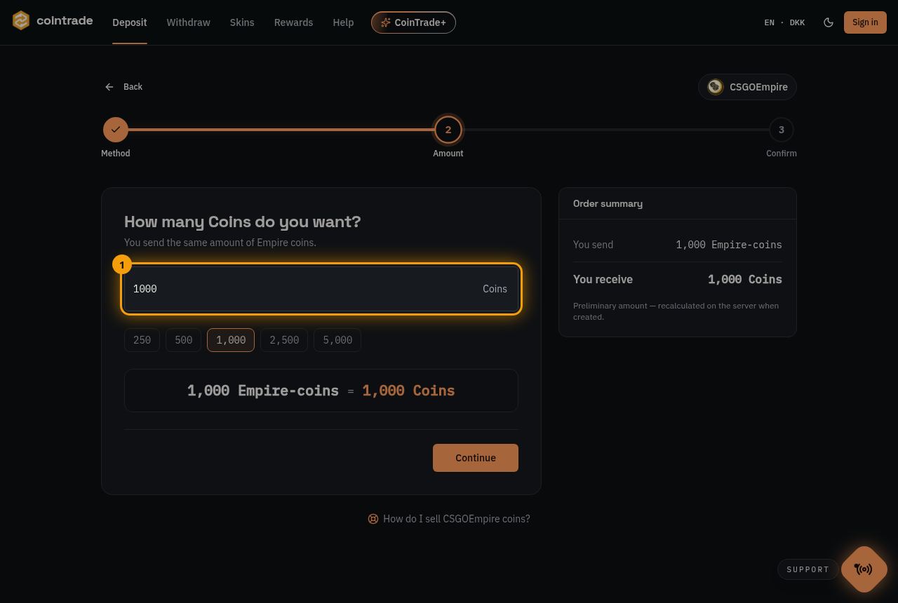 Vælg antal Coins