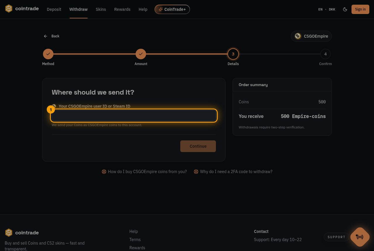Skriv dit CSGOEmpire-ID